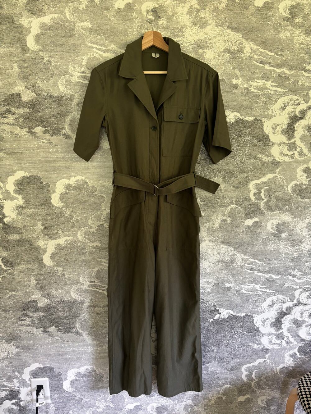 Arket Swedish Jumpsuit Khaki Cotton Utility Military Romper 36/ S
